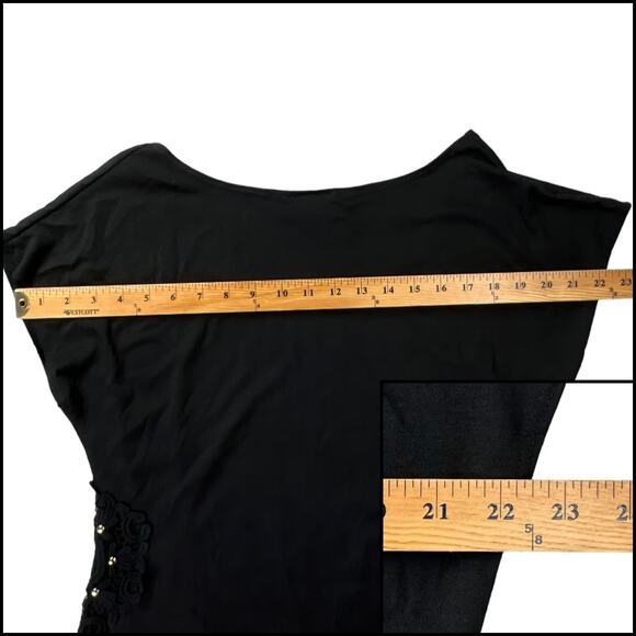 Luv Me More Asymmetrical Scoop Neck Tee Shirt Top Embellished Plus Size 1X Black - Picture 9 of 12